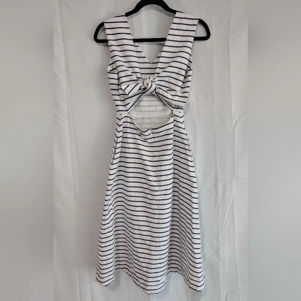 Kate Spade White and Navy Striped Midi Dress